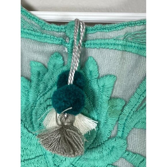 Label Jane Romper Girl 2T Green Floral Embroidery Pom Pom Summer Beach Girly - Picture 7 of 13